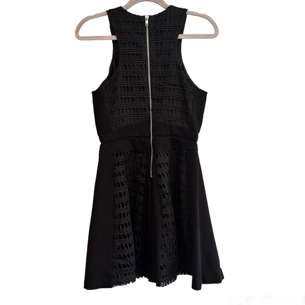 Adelyn Rae black eyelet overlay fit and flare dress, size medium